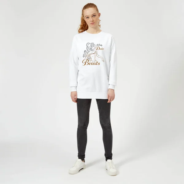 Sweat Femme La Belle Et La Bête - Je Ne Sors Qu'Avec Des Bêtes (Disney) - Blanc 3 Sweat Femme La Belle Et La Bête - Je Ne Sors Qu'Avec Des Bêtes (Disney) - Blanc – Image 3