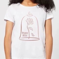T-Shirt Femme Rose Doré - La Belle Et La Bête (Disney) - Blanc