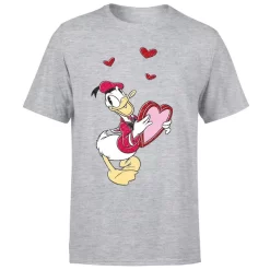 Disney Donald Duck Love Heart Men's T-Shirt - Grey -Disney 12038731 1254648639523679
