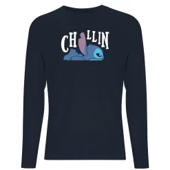Disney Lilo And Stitch Chillin Men's Long Sleeve T-Shirt - Navy