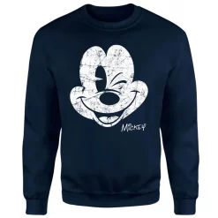 Disney Mickey Mouse Worn Face Sweatshirt - Navy