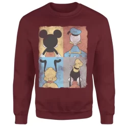 Disney Donald Duck Mickey Mouse Pluto Goofy Tiles Sweatshirt - Burgundy