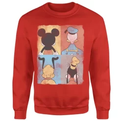Disney Donald Duck Mickey Mouse Pluto Goofy Tiles Sweatshirt - Red