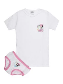 Disney Ensemble Sous-vêtement Fille 2 Pièces Minnie - T-shirt + Slip - Bianco