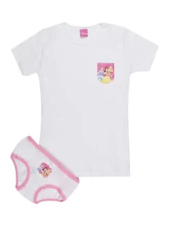 Disney Princess Ensemble Sous-vêtement Fille 2 Pièces - T-shirt + Slip - Bianco