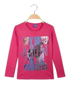 Disney Frozen T-shirt Fille Anna And Elsa En Coton Chaud - Fuchsia