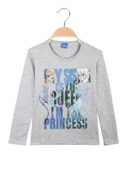 Disney Frozen T-shirt Fille Anna And Elsa En Coton Chaud - Grigio